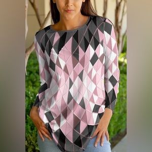 Lily | Pink & Gray Geometric Crewneck Long-Sleeve Tunic - Women & Plus